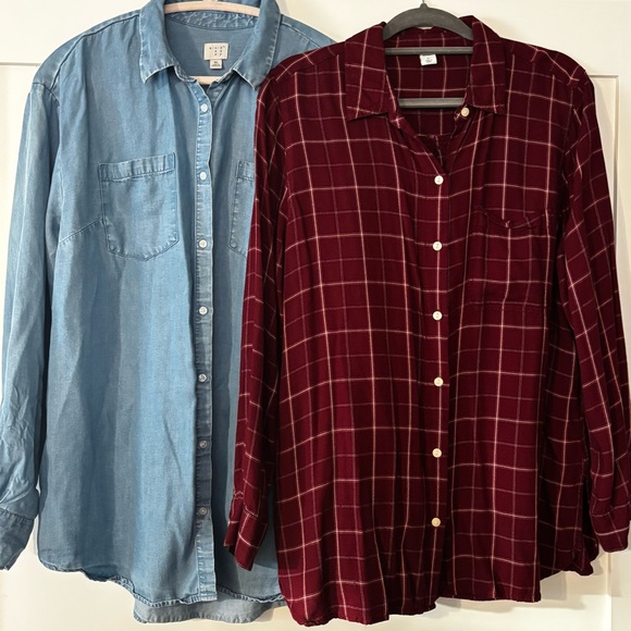 Lot of 2 XL Old Navy Maroon and A New Day Denim Button Down Shirts Like New - Picture 5 of 15